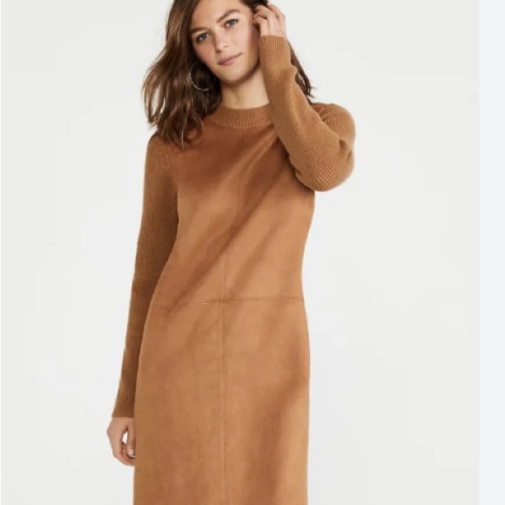 Ann Taylor faux suede mixed media sweater dress NWT